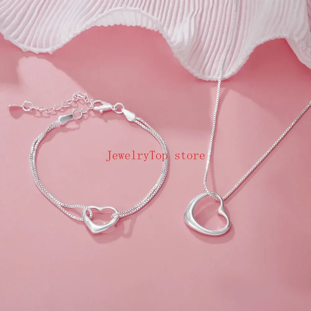 Fine wholesale 925 Sterling silver heart bracelets necklaces for women