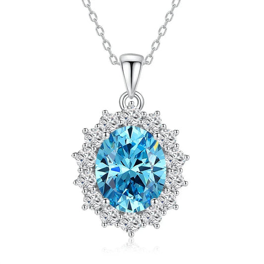 Oval Citrine Emerald Aquamarine Diamond Gems Necklaces Pendant