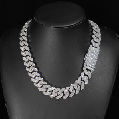 20mm 2 Rows Rectangle CZ Iced Out Miami Cuban Link Chain Bling 5A Zircon Stone Hip Hop Jewelry Necklace For Men Gift