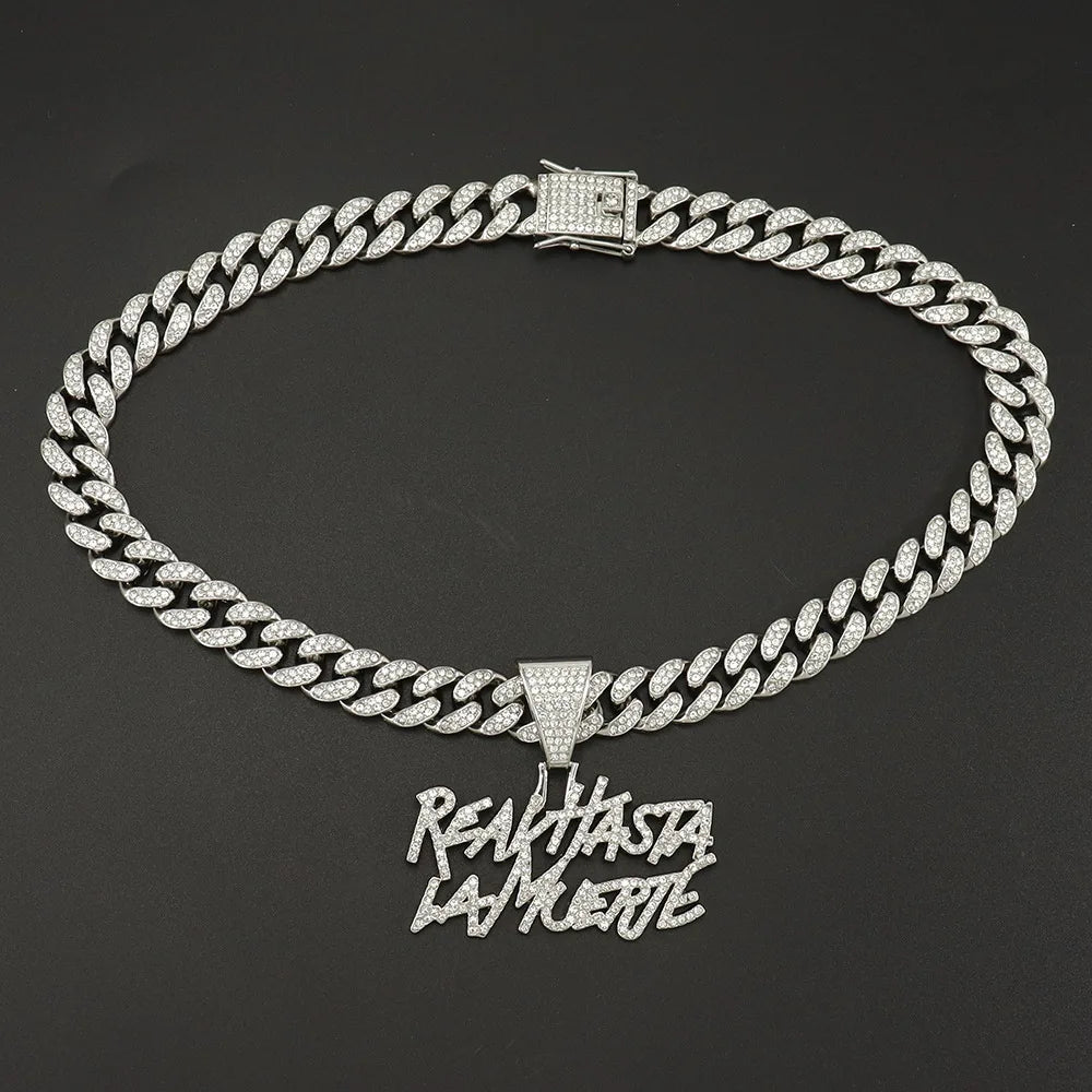 ULJ Men Women Hip Hop realhasta lamuerte Letter  Pendant Necklace 12MM