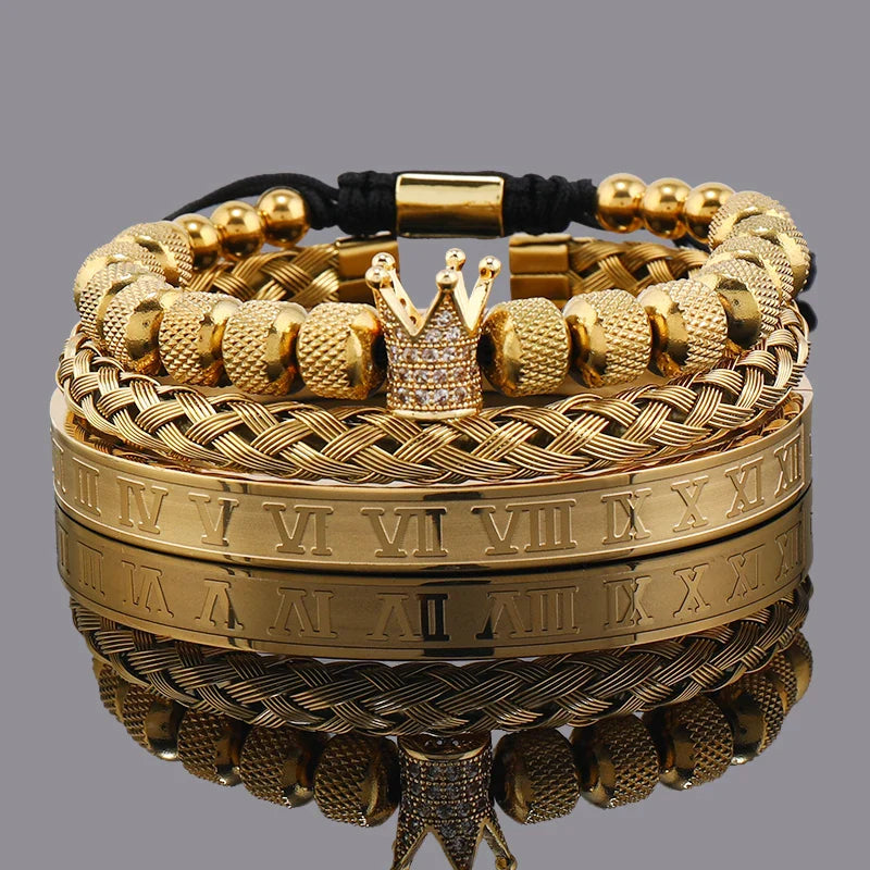 Luxury Set Crown Charms Man Bracelet Roman Stainless Steel Women Bangles Hand Jewelry Valentine's Day Gift
