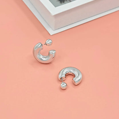 Adiffu 16K Gold Stainless Steel Front And Rear C-shaped Earrings