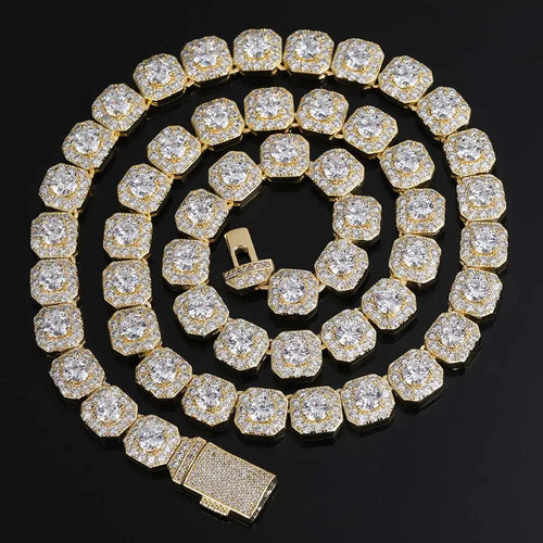 10mm/12mm Cubic Zirconia Necklace Iced Out Ice Cube Cluster Tennis