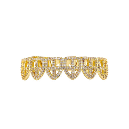 Hip Hop CZ Cross Teeth Grillz Caps Cubic Zircon Iced Out Micro Pave Top&Bottom Charm For Men Women Rapper Jewelry Xmas Gift