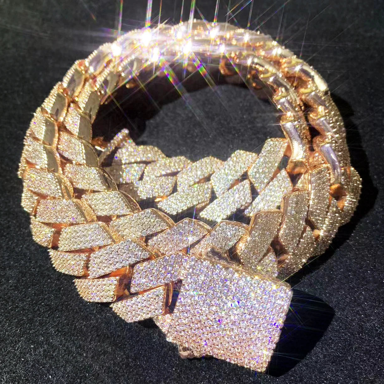 CUC Men Hip Hop Necklace 20mm 4Row Miami Cuban Chain Gold Color Iced Out Zirconia Link Fashion Rock Rapper Jewelry