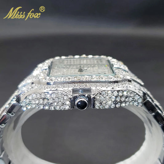 Diamond Men's Quartz Watch With Auto Date Waterproof Wristwatches For Male Unique Luxury Cool Iced Fashion Trends Timepieces New