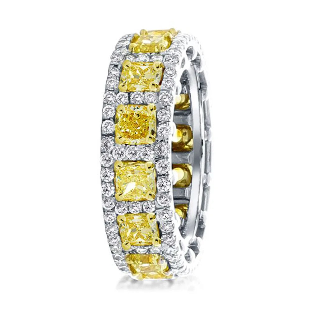 WUIHA Genuine 925 Sterling Silver Cushion Cut Fancy Yellow Sapphire Created Moissanite High Carbon Diamonds Ring for Women Gifts