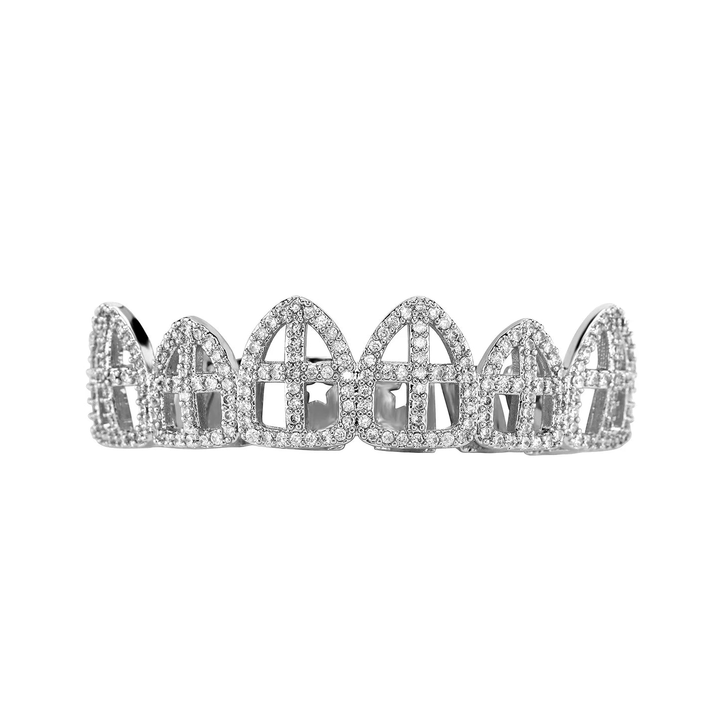 Hip Hop CZ Cross Teeth Grillz Caps Cubic Zircon Iced Out Micro Pave Top&Bottom Charm For Men Women Rapper Jewelry Xmas Gift