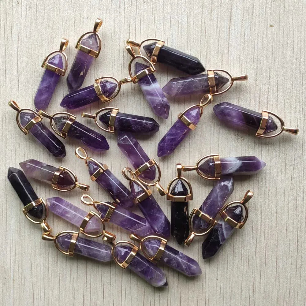 Natural Gem stone Quartz crystal green aventurine pendulum pillar pendants for jewelry making 24pcs/lot Wholesale free shipping