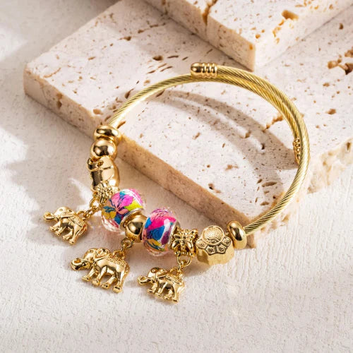Multi-Element Stainless Steel Circle Love Bracelet – Beaded Charm Gift