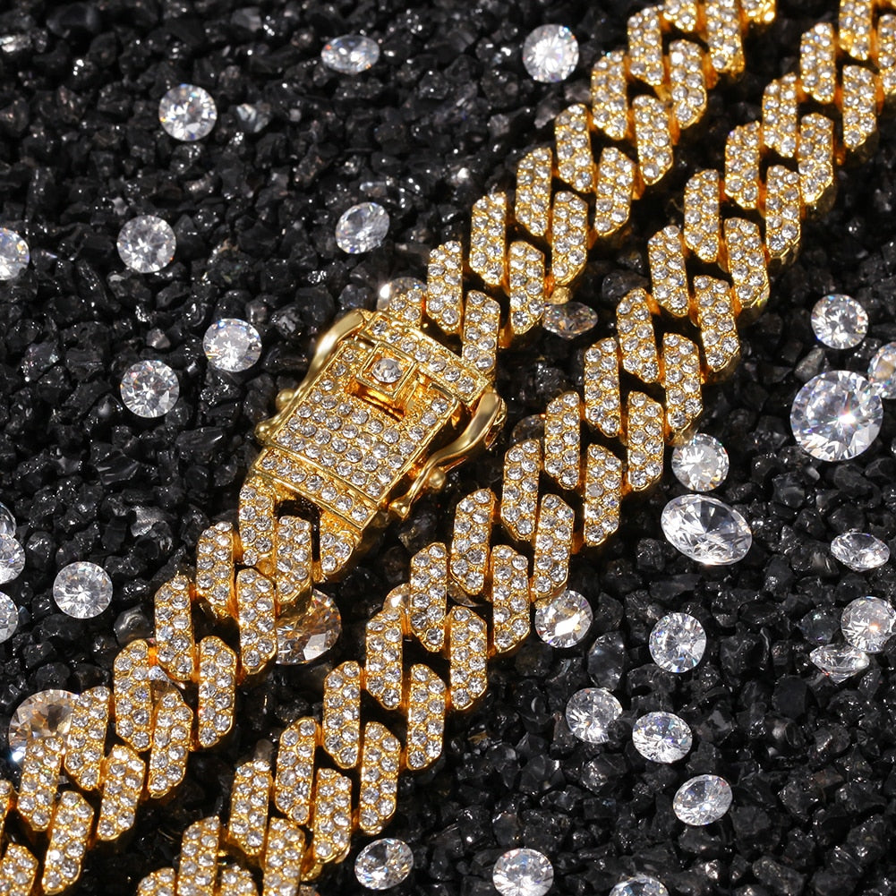 Uwin Micro Paved 12mm S-link Miami Cuban Necklaces Hiphop Mens Iced