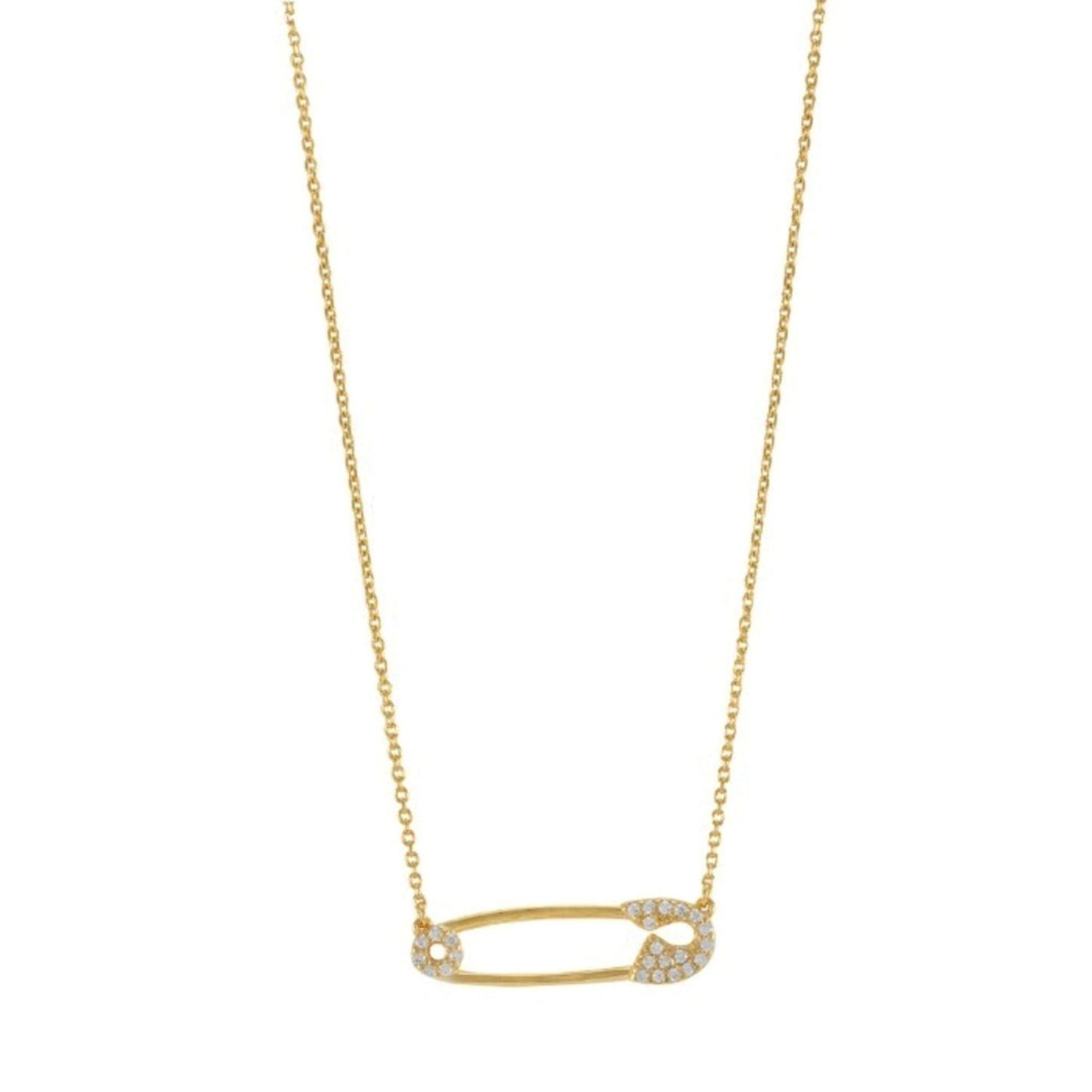 Safety Pin Solid 925 Silver Pendant Necklace