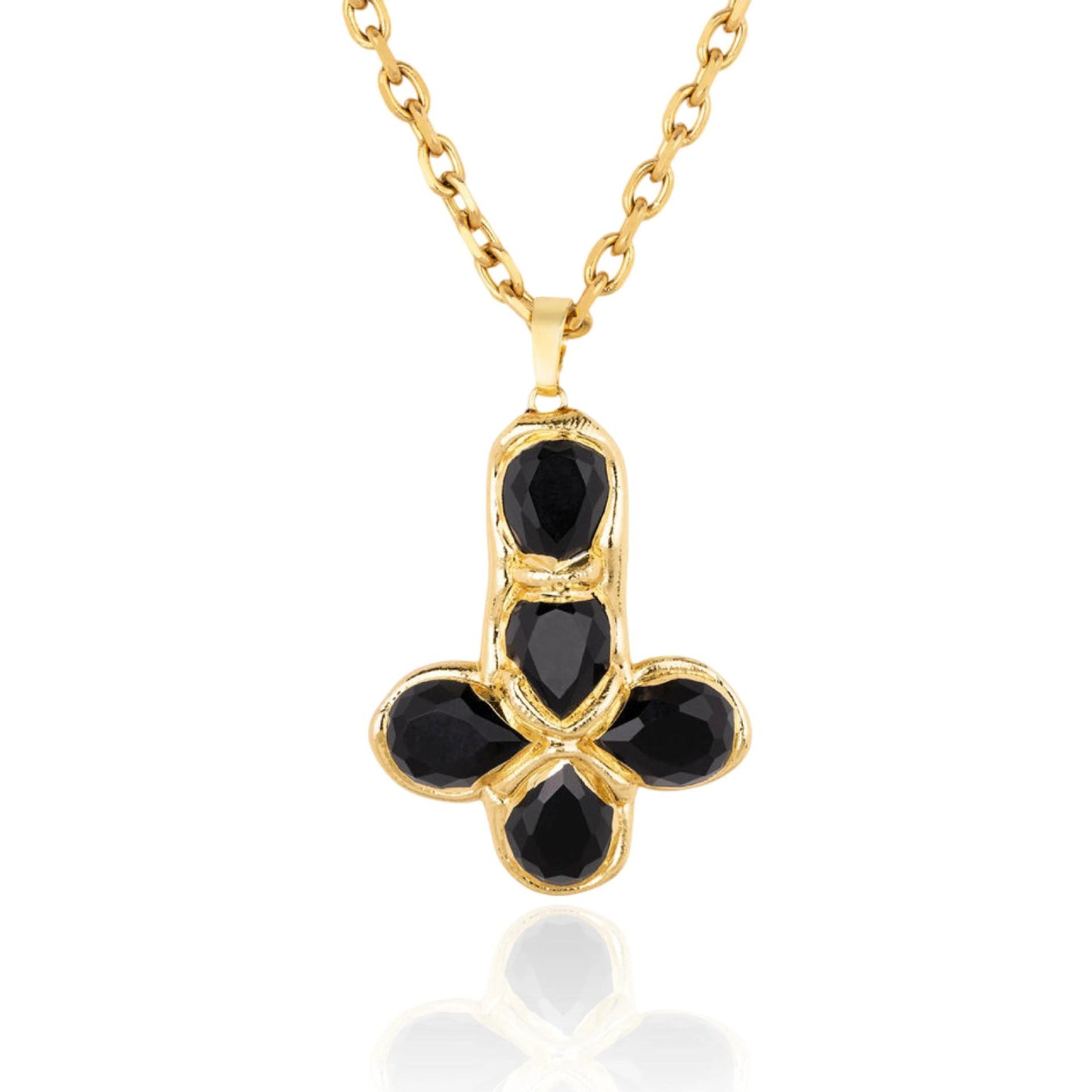 Titanium Steel Goose Soft Stone Cross Zircon Pendant Necklace I