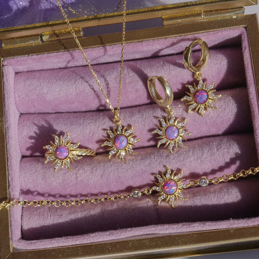 Hhomeenjoy Elegant Vintage Multicolor Opal Pendant Necklace Set