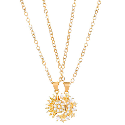 2pcs Necklace Sun And Moon Magnetic Pendant Clavicle Chain Necklace For Couple Lovers