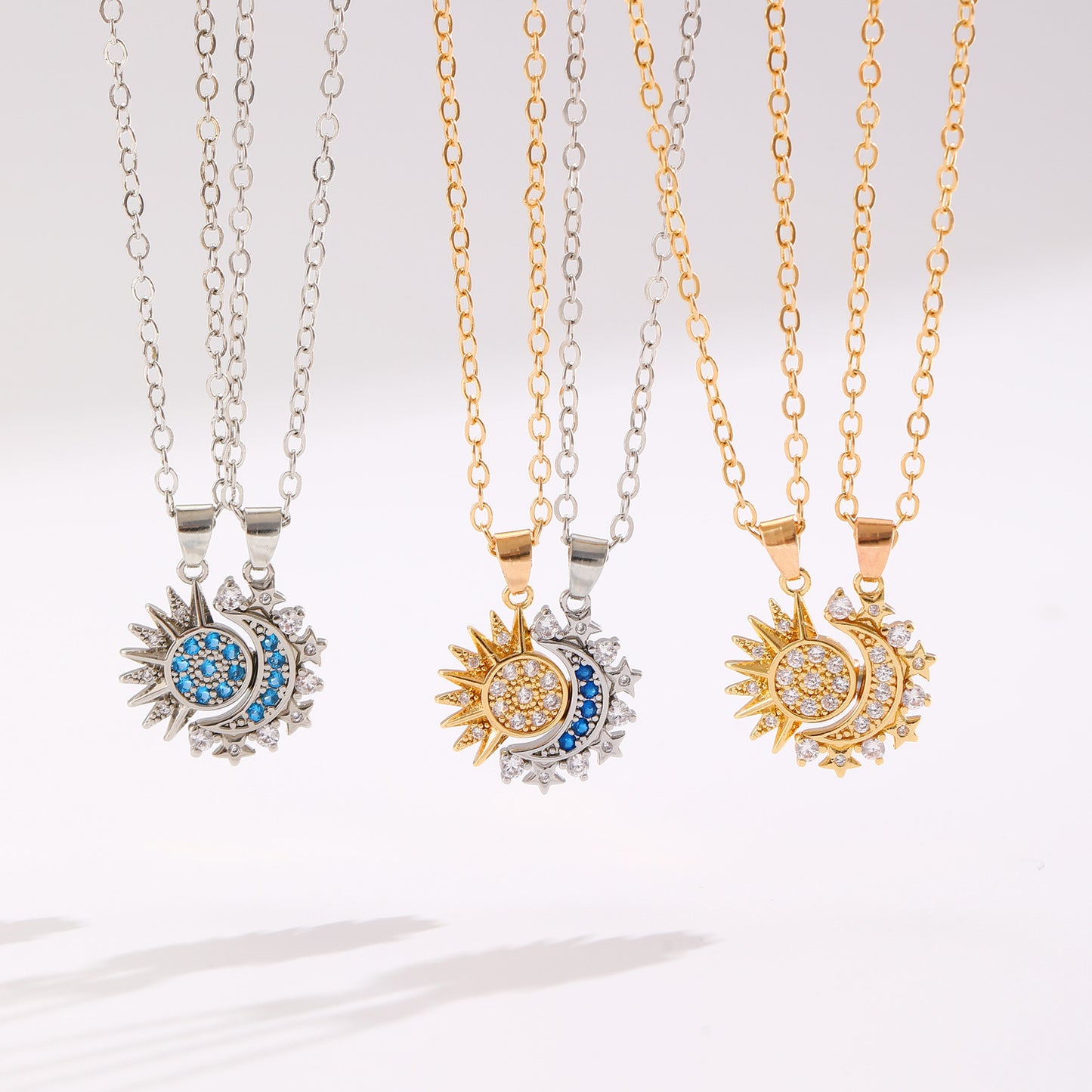2pcs Necklace Sun And Moon Magnetic Pendant Clavicle Chain Necklace For Couple Lovers