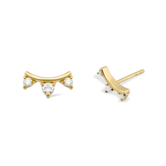 14K Gold Diamond Curve Stud Earrings/ Elegant Gold Ear Climbers for Women/ Delicate Gold Jewelry/ Gold Stud Earrings/ Gift for Her
