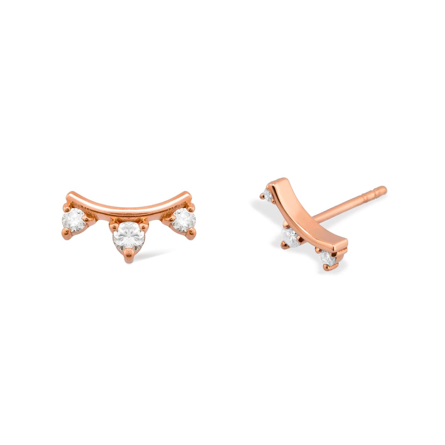 14K Gold Diamond Curve Stud Earrings/ Elegant Gold Ear Climbers for Women/ Delicate Gold Jewelry/ Gold Stud Earrings/ Gift for Her