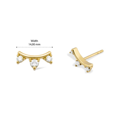 14K Gold Diamond Curve Stud Earrings/ Elegant Gold Ear Climbers for Women/ Delicate Gold Jewelry/ Gold Stud Earrings/ Gift for Her